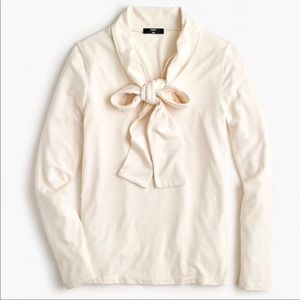 J. Crew 365 Stretch Tie-Neck Long Sleeve Top Cream Medium